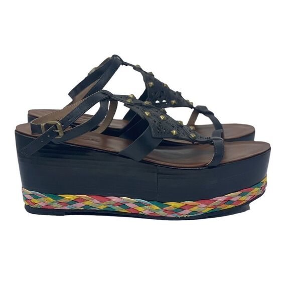 Babi Bello Sz 40/9.5 Black Gold Metal Strappy Ankle Strap Platform Sandals - Picture 1 of 14